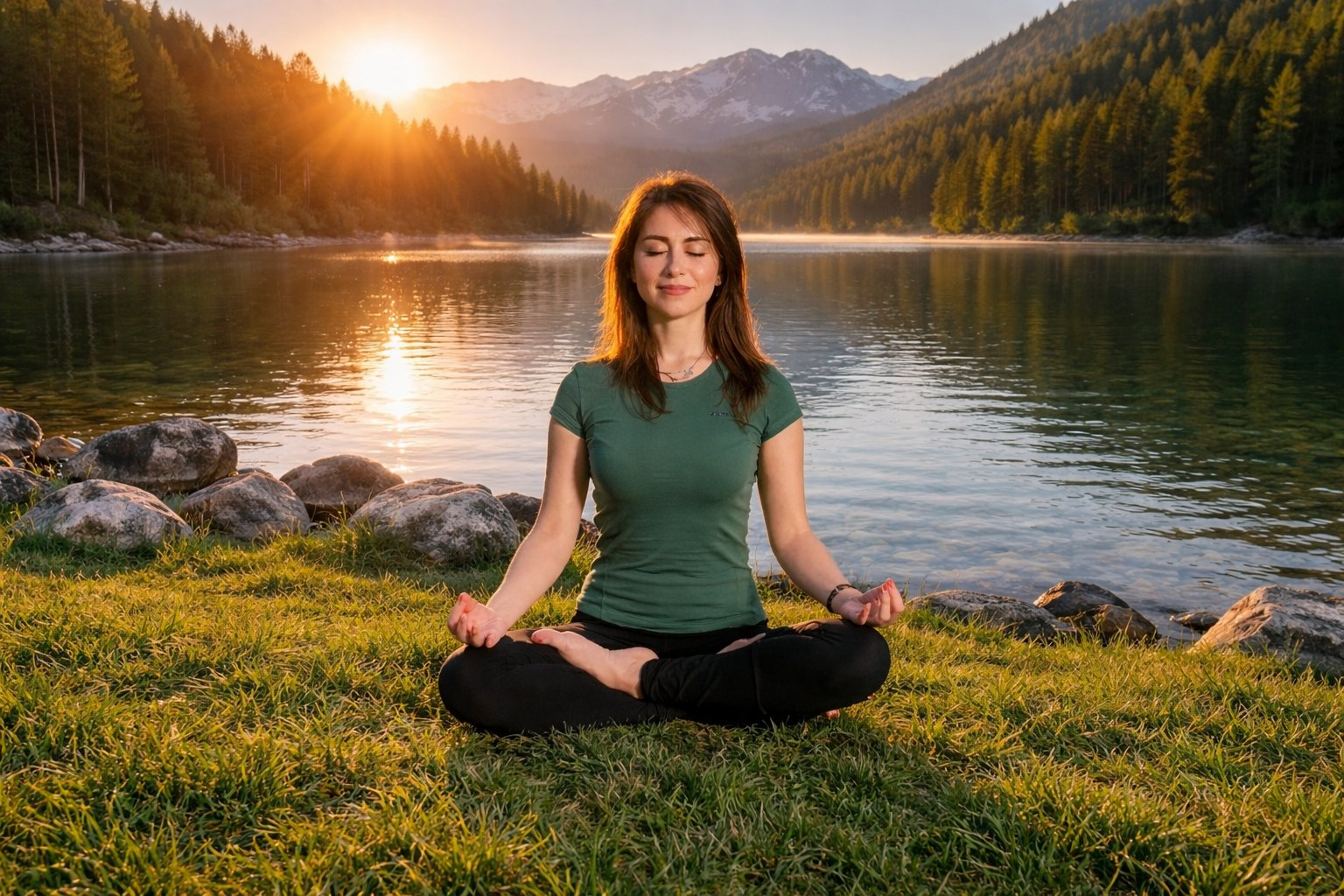 Meditation sunset lake