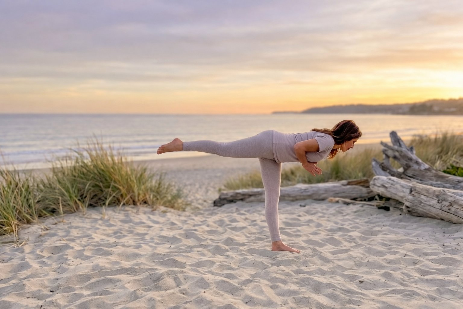 Azadeh — yoga on the beach at sunset